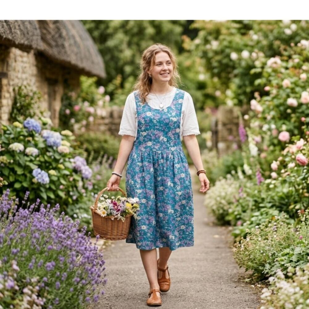 Vintage Liberty of London Tana Lawn Floral Pinafore Jumper Dress EUC Size S